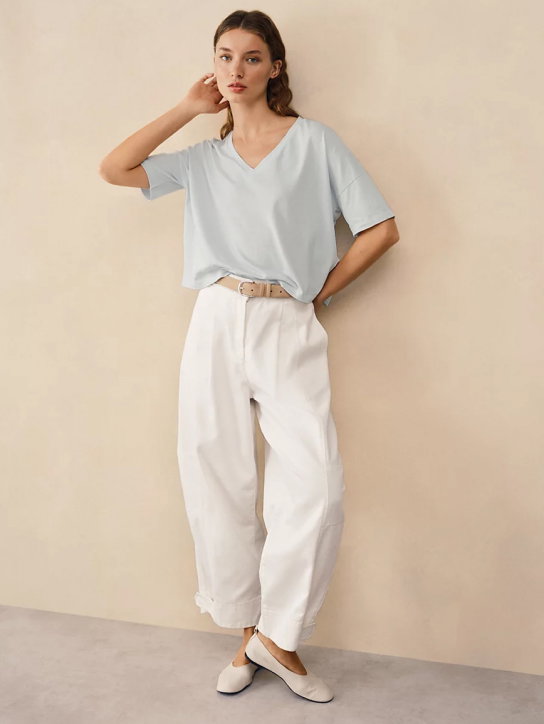 Boxy V Neck Tee - Baby Pink