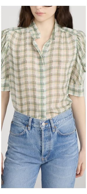 Gillian Top In Jade Green Plaid