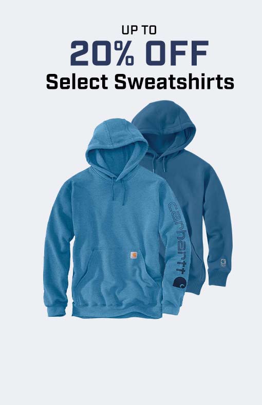 Two sweatshirts on a white background with up to 20% off copy
