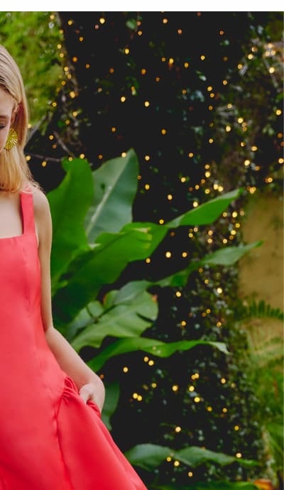 Drop Waist Fit And Flare Mikado Midi Dress In Persimmon