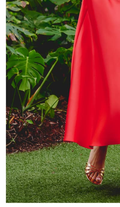 Drop Waist Fit And Flare Mikado Midi Dress In Persimmon