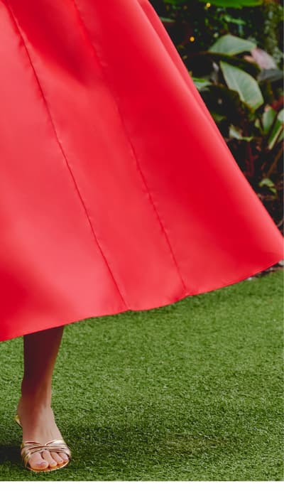 Drop Waist Fit And Flare Mikado Midi Dress In Persimmon