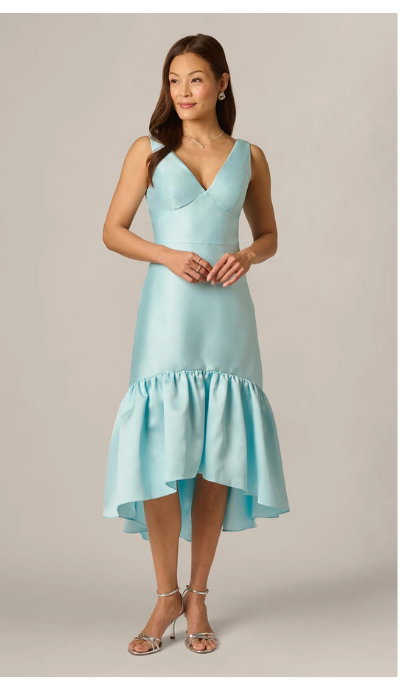 High Low Ruffle Midi Dress In Clear Sky