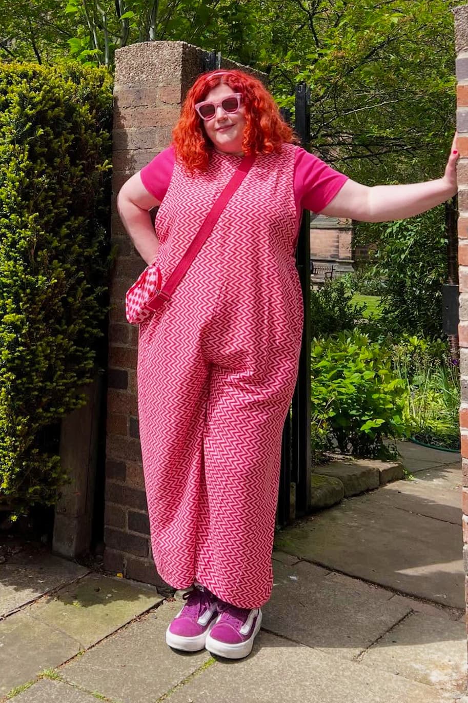Tilda - Cotton & Viscose Wide Leg Jumpsuit in Pink Zig Zag
