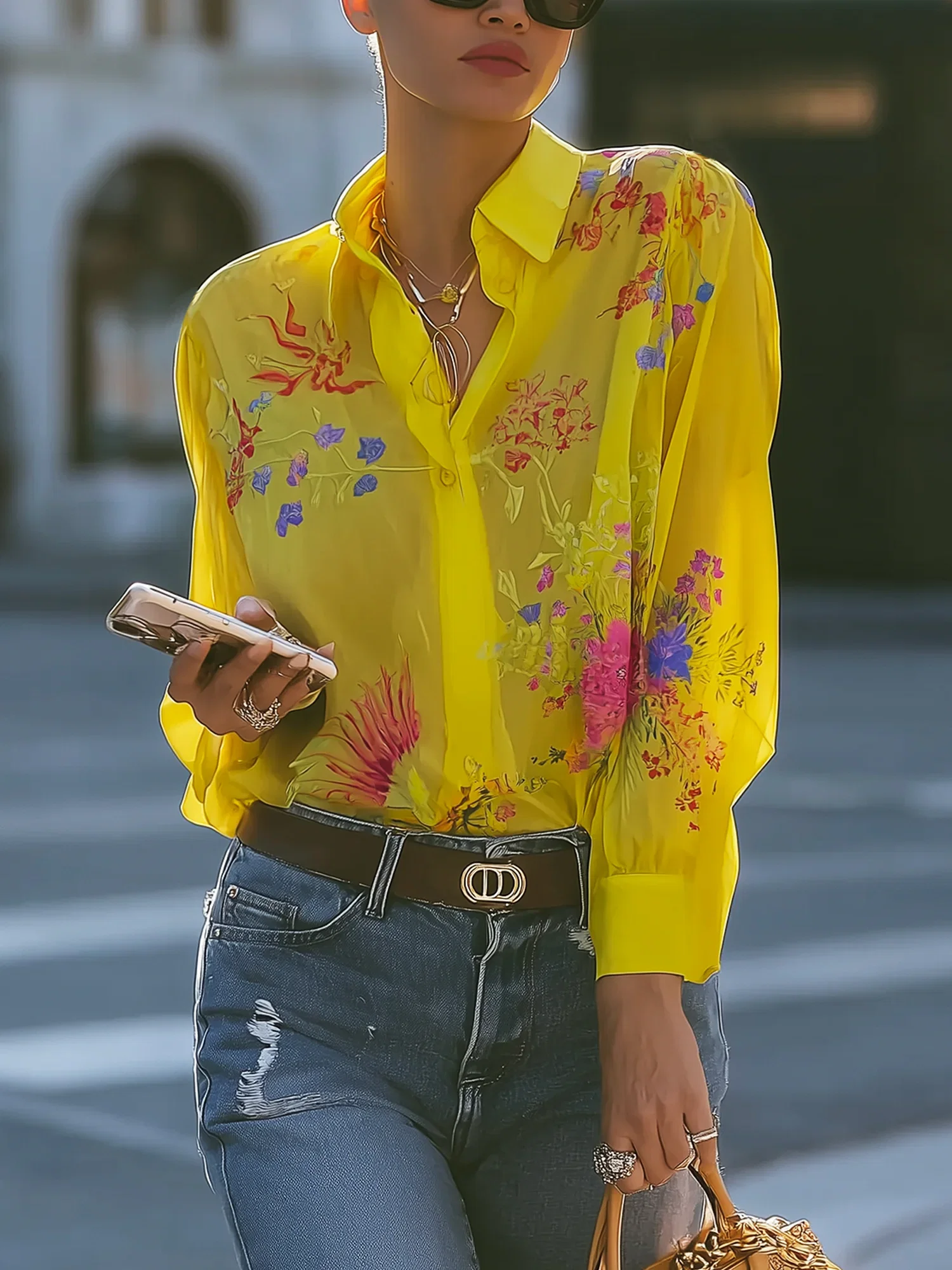 Image of Vacation Floral Printing Shirt Collar Shirt