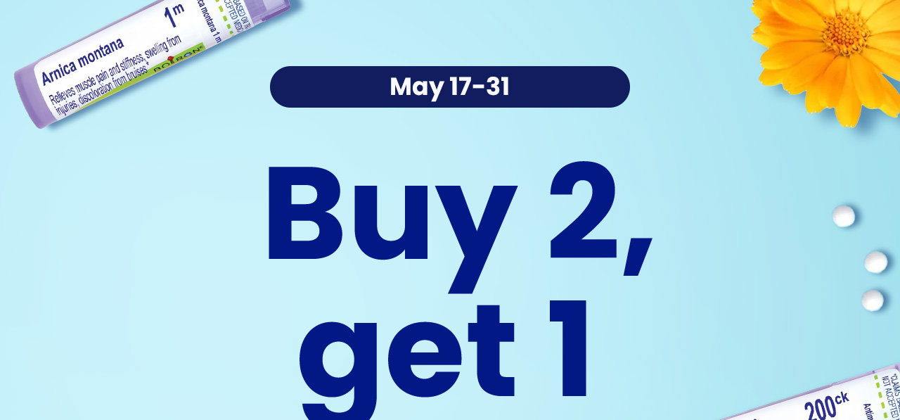 May 17-31! Buy 2, get 1 FREE* Buy 2, get 1 FREE* on 800+ Boiron single medicines. Code: BRNFREE. Shop Now.