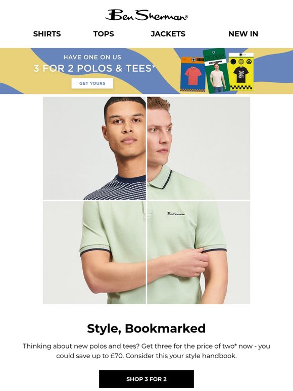 Get 3 for 2* across polos & tees