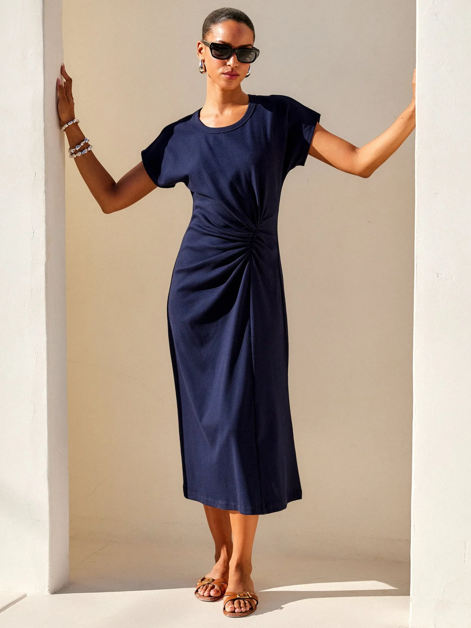 Image of Aveline Side-Twist Midi Dress