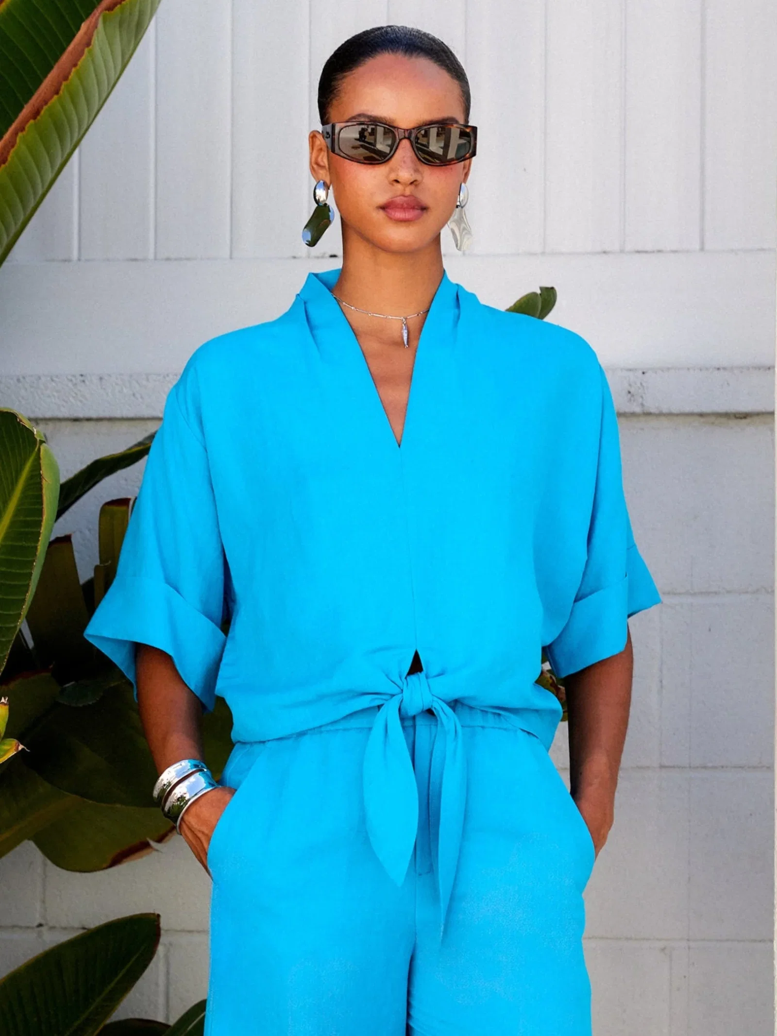 Image of Janice Cuffed Sleeve Tie-Front Top