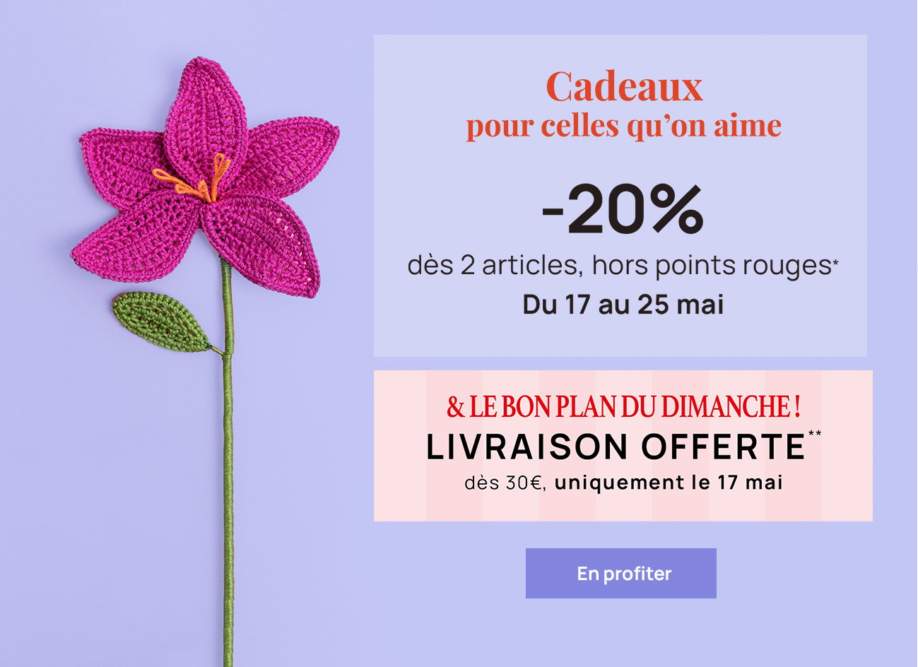 -20% dès 2 articles - Cadeaux pour celles qu'on aime
