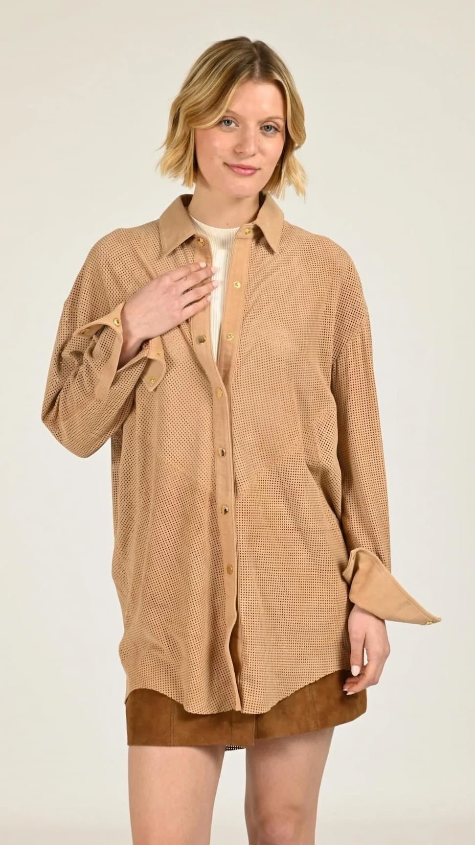 Chemise longue daim Sonita beige