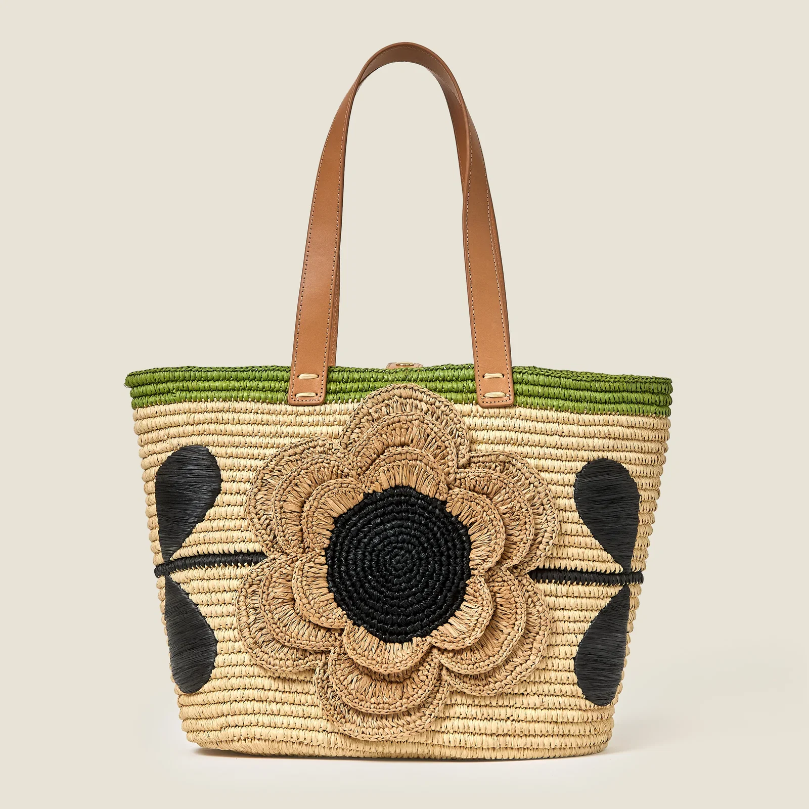 Image of Stem Flower Monday Raffia Tote Bag - Natural