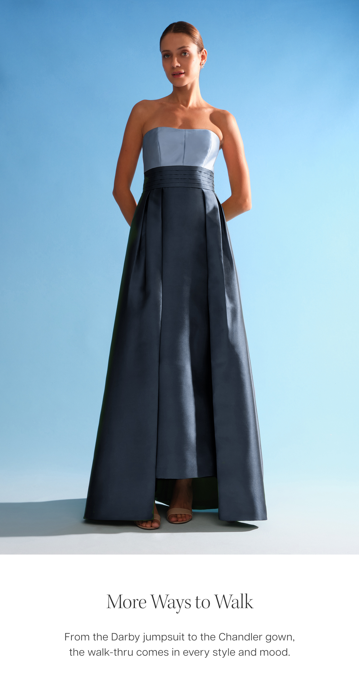 More Ways to Walk | From the Darby jumpsuit to the Chandler gown, the walk-thru comes in every style and mood. Shop the Trina Walk Thru Gown