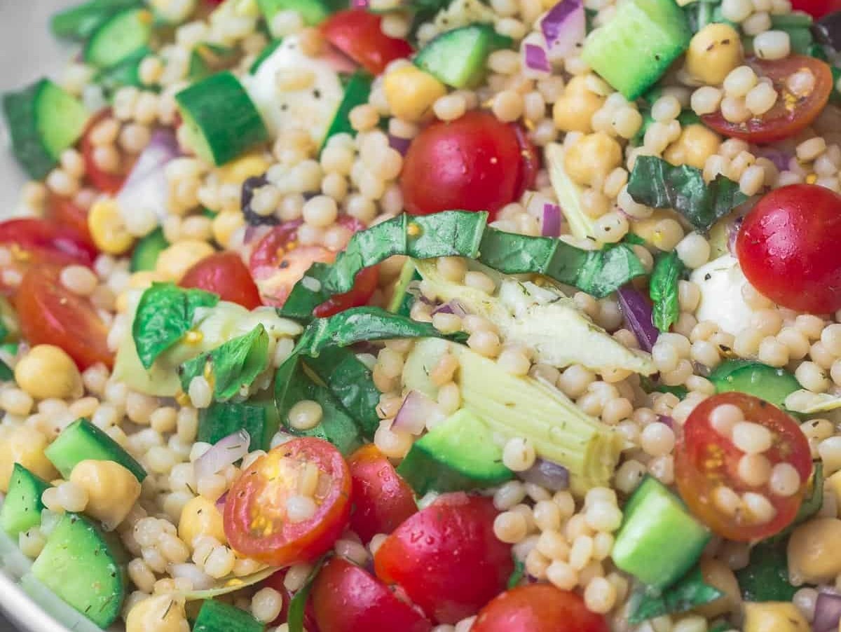Couscous salad in a serving bowl.