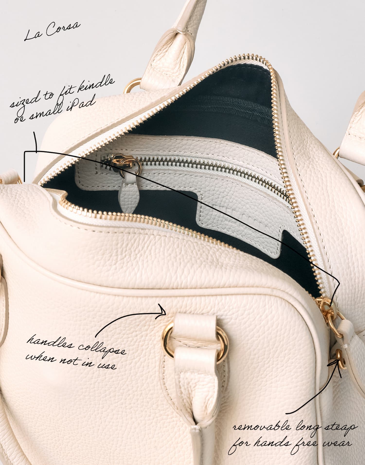 la corsa in bone, with handwritten design notes