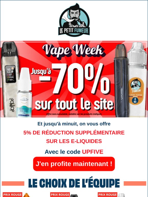 🔥 +5% supplémentaires sur vos e-liquides — fin à minuit