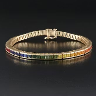 14K 7.50 CTW Sapphire Line Bracelet with Online GCAL Report