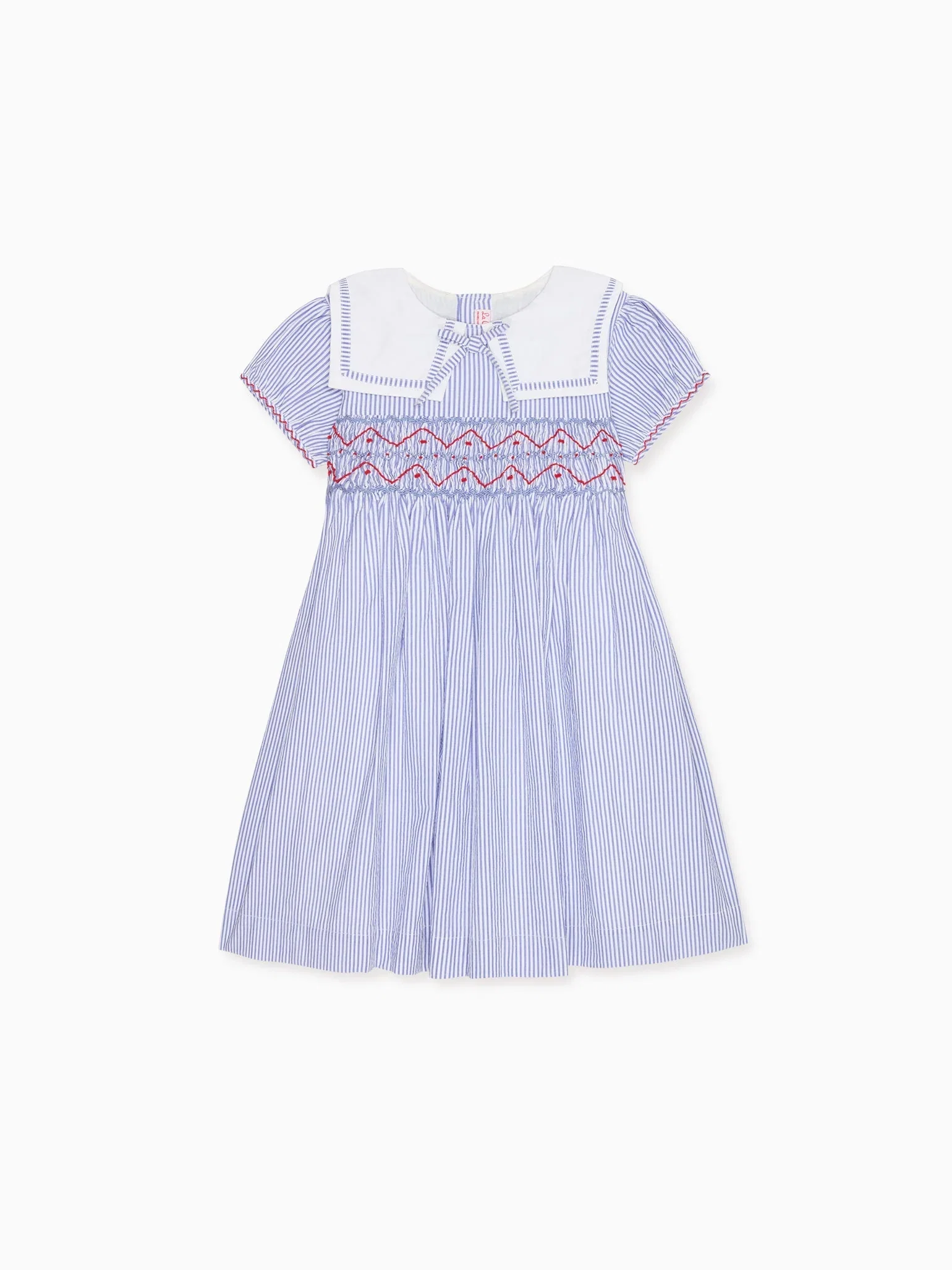 Image of Dark Blue Stripe Imogen Girl Hand-Smocked Dress