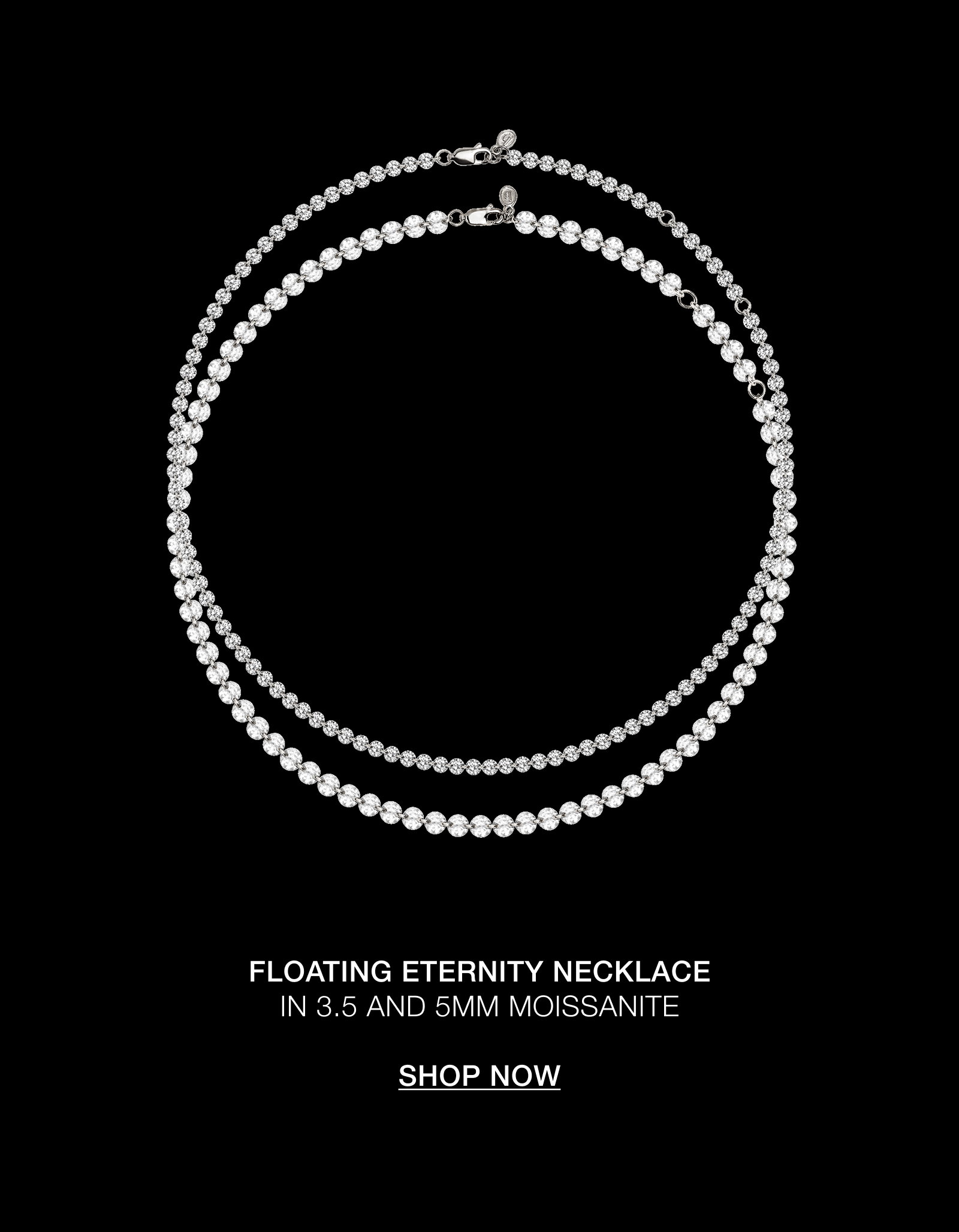 Shop now: The Floating Eternity Necklace in Moissanite is waiting.