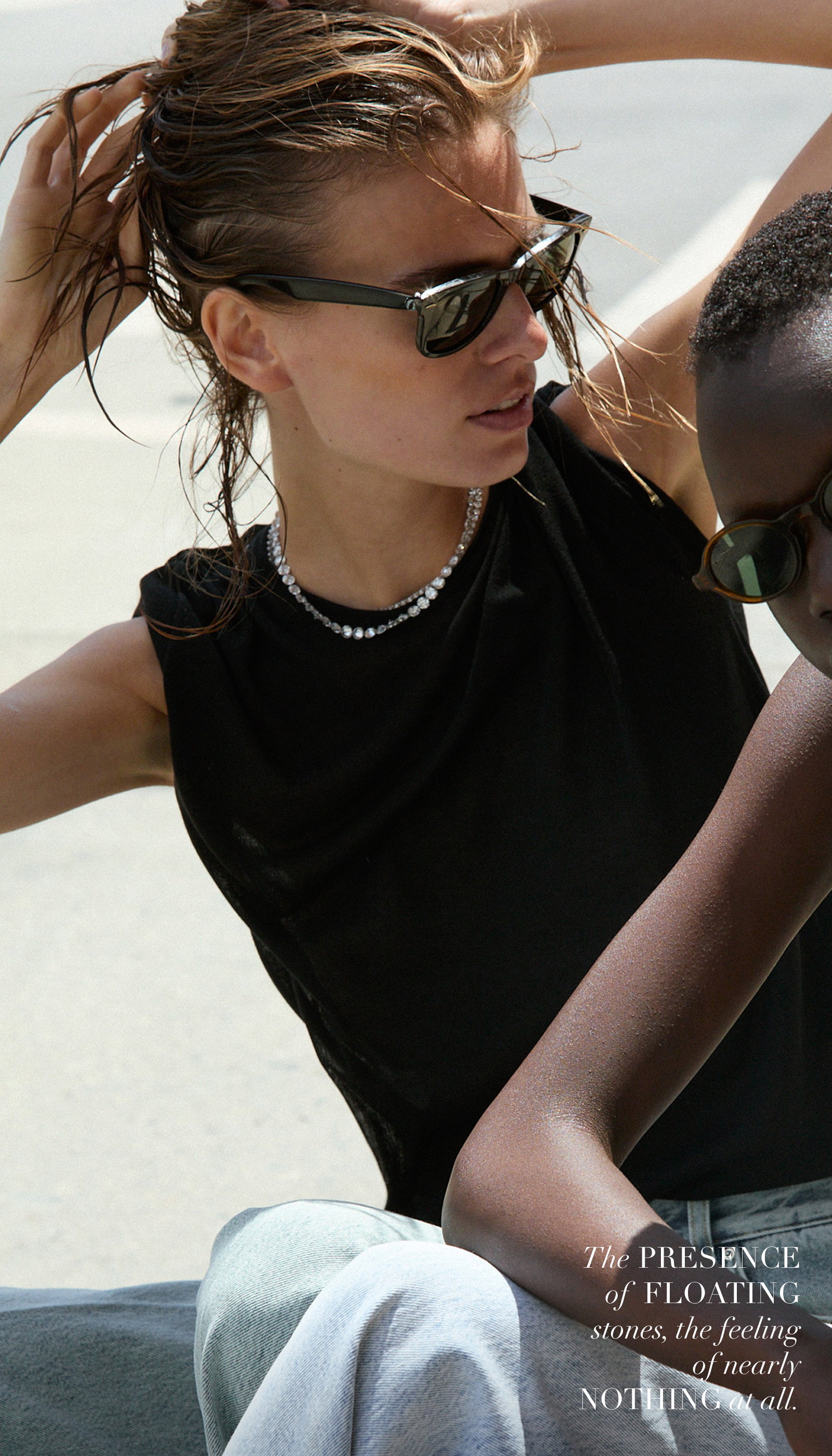 The presence of floating stones, the feeling of nearly nothing at all. Shop the summer neckline.