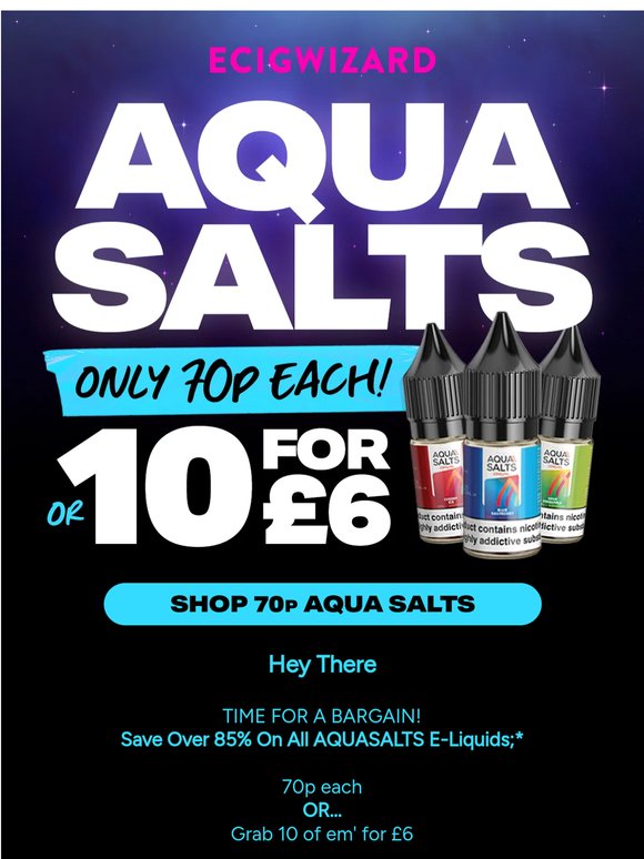 All Aquasalts E-Liquids for 70p!