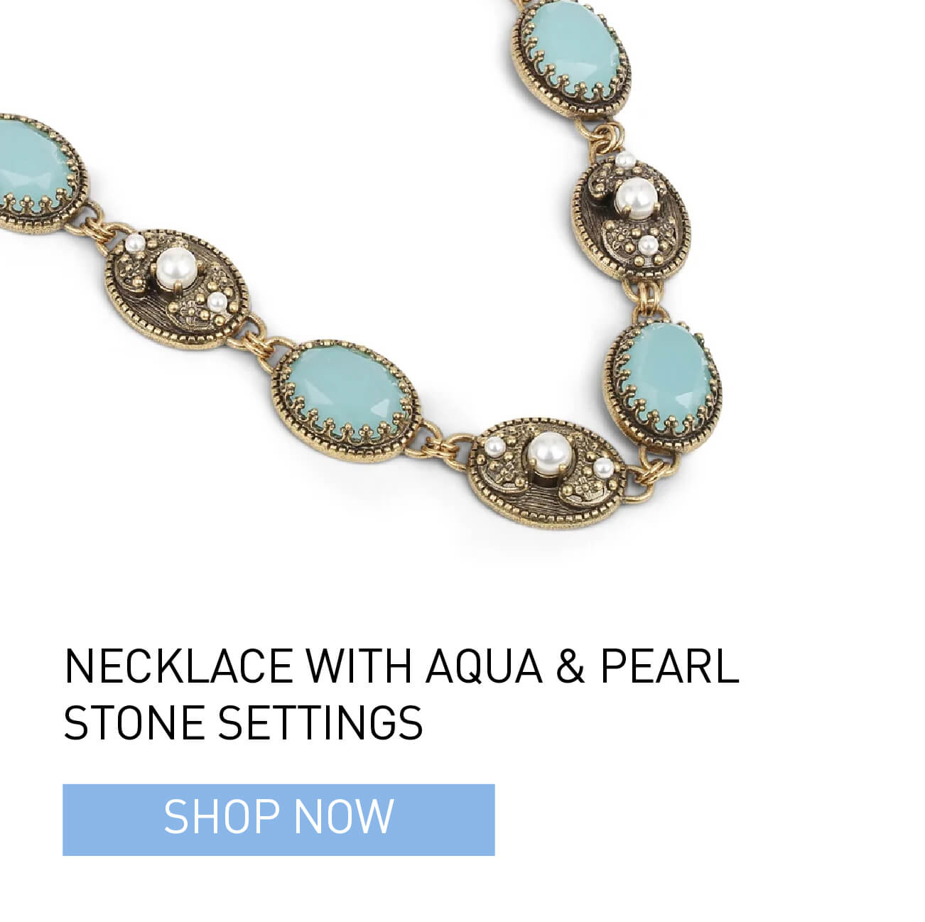 Necklace with Aqua & Pearl Stone Settings