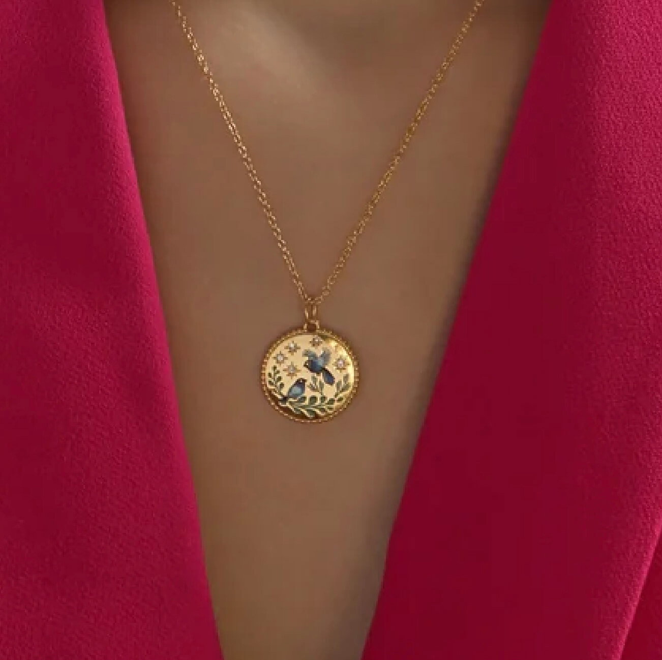 Bird Enamel Pendant