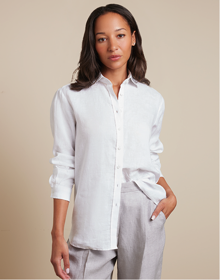 Relaxed Fit White Linen Shirt