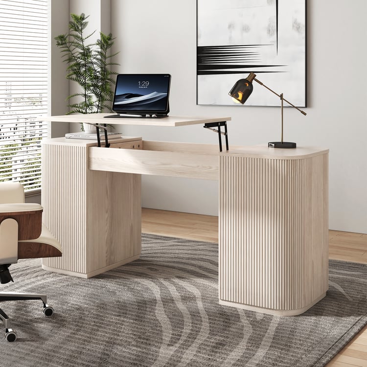 Modern 60" Whitewash Standing Office Desk with 2-Door Storage Cabinet