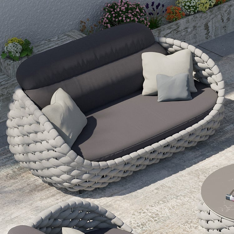 Cocaro 2-Seater Rope Woven Patio Loveseat with Removable Cushions