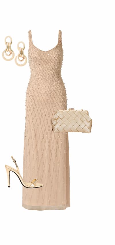 Diamond Beaded Mermaid Gown In Shell