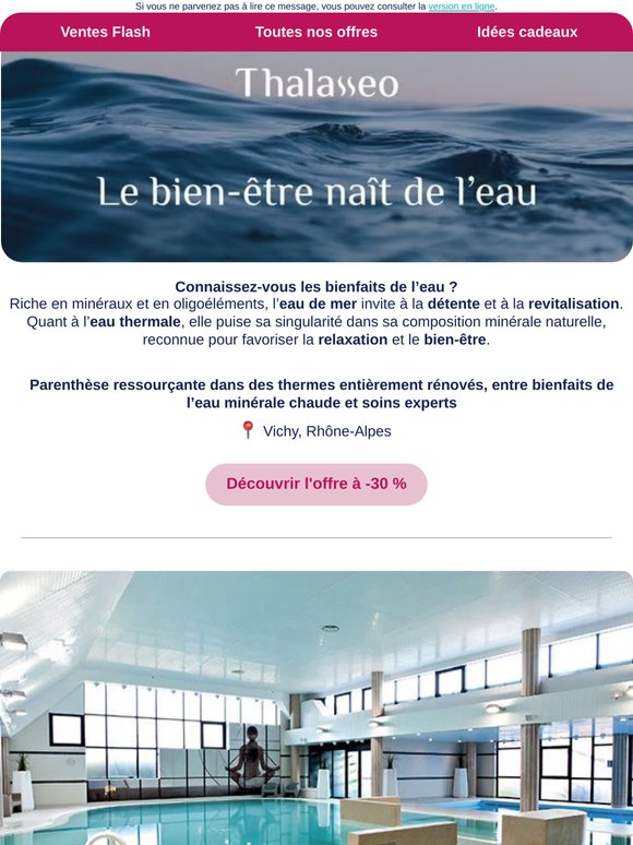 L'eau vous ressource… jusqu'à -46% sur nos offres bien-être