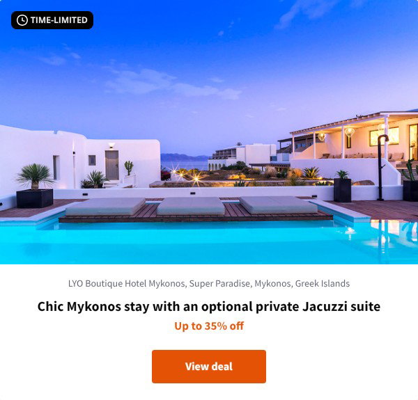 Chic Mykonos stay with an optional private Jacuzzi suite