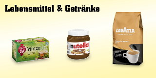 Lebensmittel und Getränke - haltbare Lebensmittel, Brotaufstriche, Getränke, Cerealien, Kaffee, Milch und Zucker, Snacks, Süßigkeiten und Tee