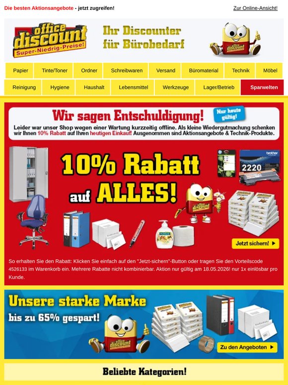 Wir sagen Entschuldigung mit 10% Rabatt auf ALLES! Nur heute gültig!