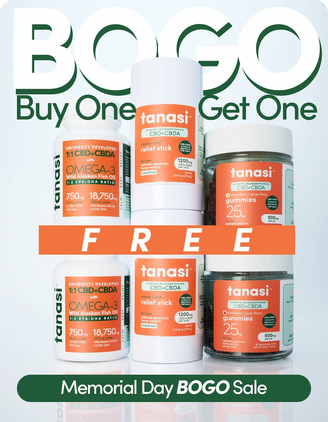BOGO: Buy One Get One FREE. Sitewide. Memorial Day Sale