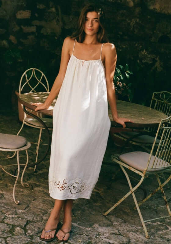 Image of Embroidered Midi Dress Gardenia