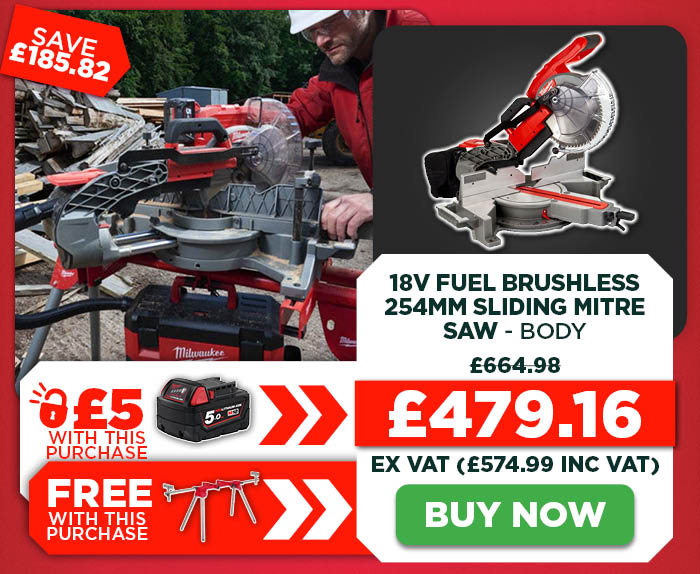Milwaukee M18 FMS254-0 18V FUEL Brushless 254mm Sliding Mitre Saw - Body