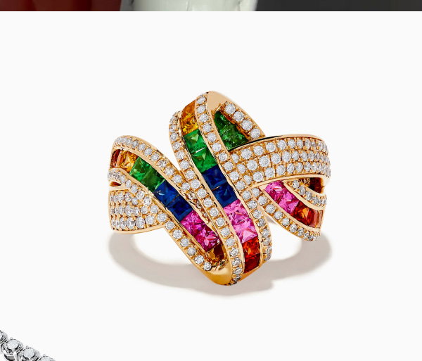 Watercolor 14k Yellow Gold Multi Sapphire and Diamond Ribbon Ring