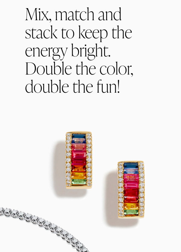 Watercolors 14K Yellow Gold Multi Sapphire and Diamond Small Hoop Earrings