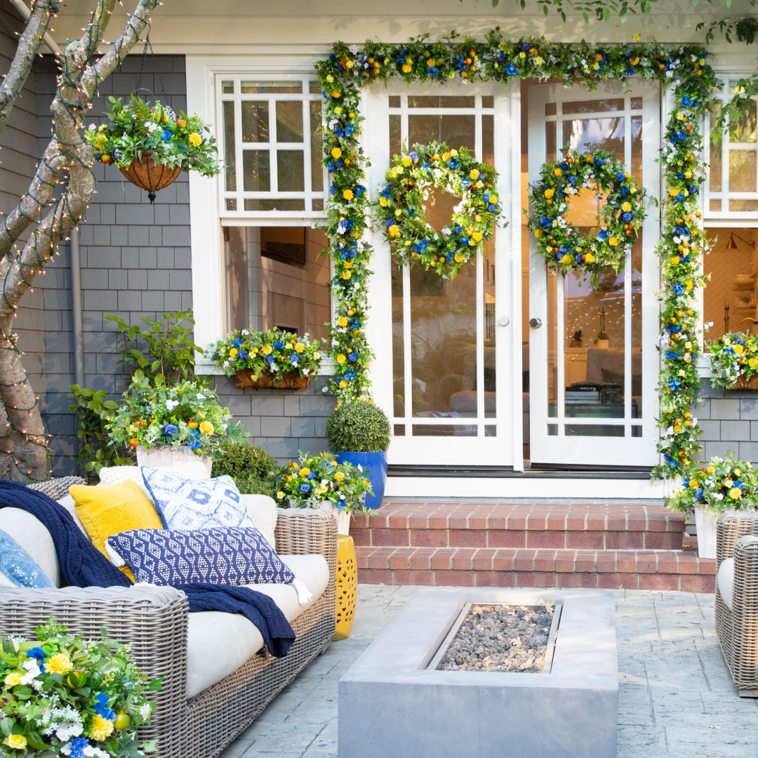 Back porch decorated with Outdoor Summer Breeze foliage