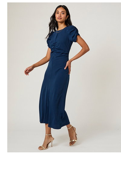 Navy Ruched Naomi Midi Dress