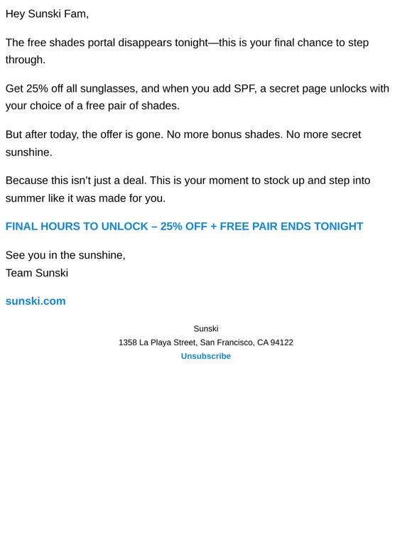 FREE SHADES OFFER ENDS AT MIDNIGHT
