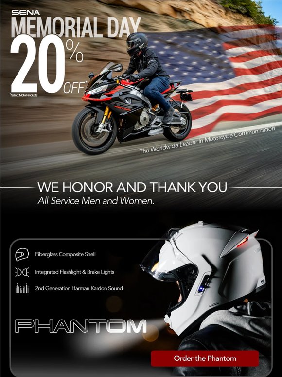 Take 20% off Sena best sellers: Gear up for Memorial Day
