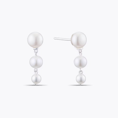 Sterling Silver Cultured Freshwater Pearl Graduated Drop Earrings