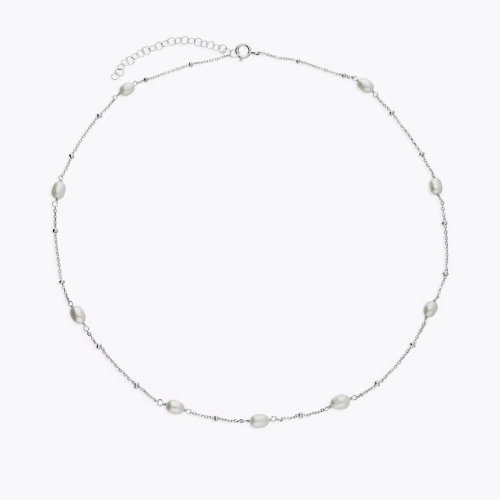Sterling Silver & Cultured Freshwater Pearl Station Necklace