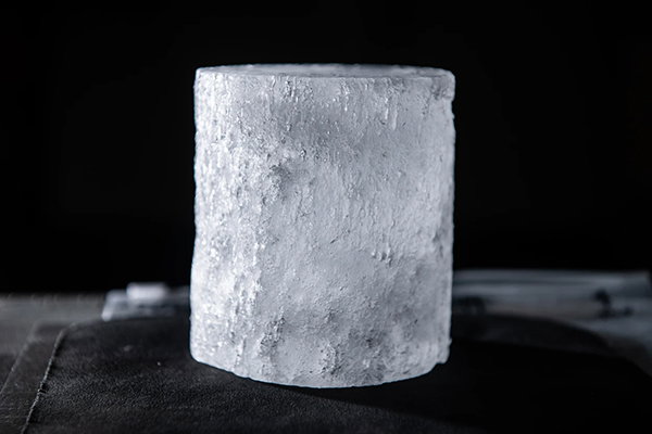 Close-up of a cylindrical ice core