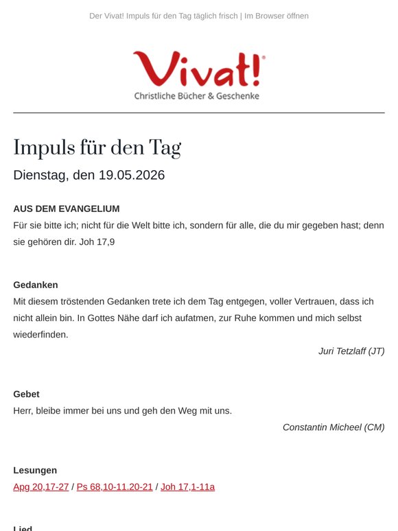 Impuls für Dienstag, den 19.05.2026 - von Vivat!