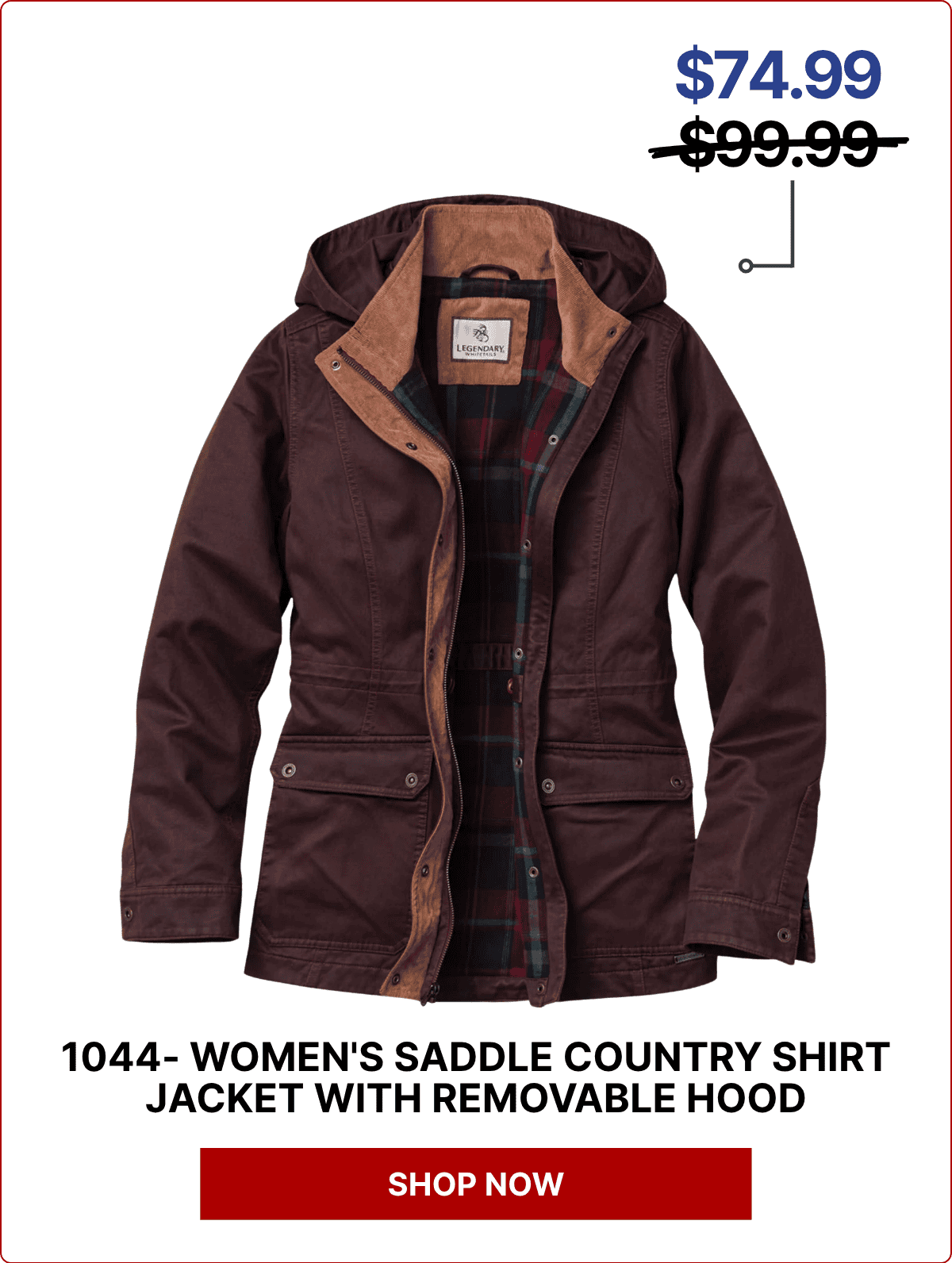 Women's Saddle Country Shirt Jacket with Removable Hood