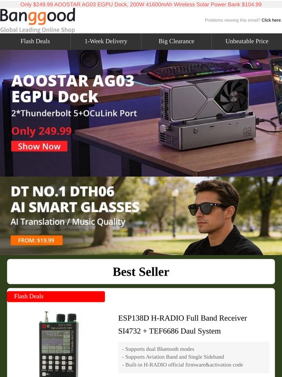 [New] Only $19.99 DT NO.1 AI Smart Glasses, ESP138D H-RADIO Daul System Receiver from $125.99 >